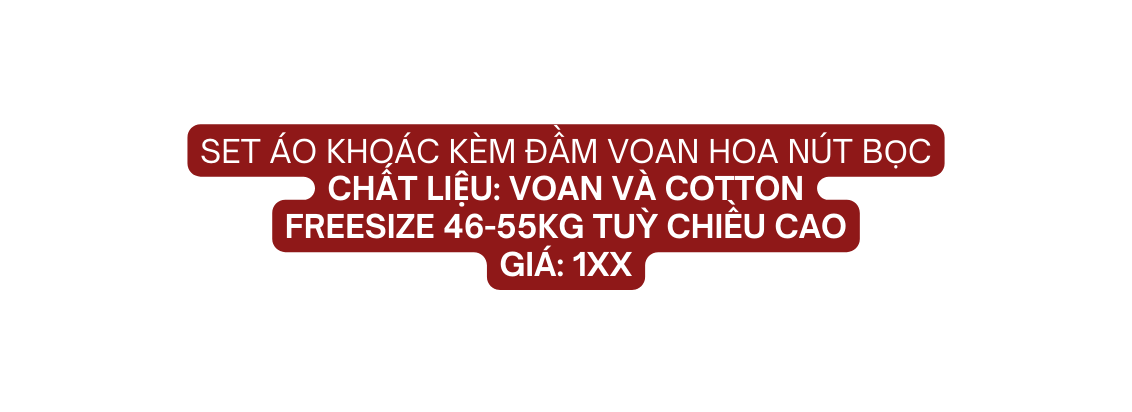 set áo khoác kèm đầm voan hoa nút bọc Chất liệu voan và cotton Freesize 46 55kg tuỳ chiều cao giá 1xx