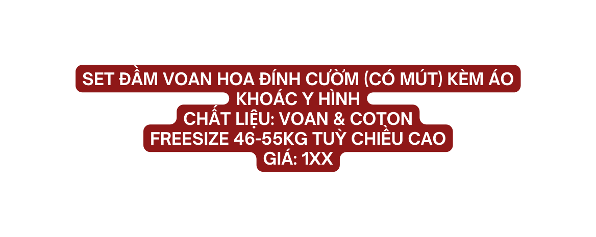 SET ĐẦM voan hoa đính cườm có mút kèm áo khoác y hình Chất liệu voan coton Freesize 46 55kg tuỳ chiều cao giá 1xx